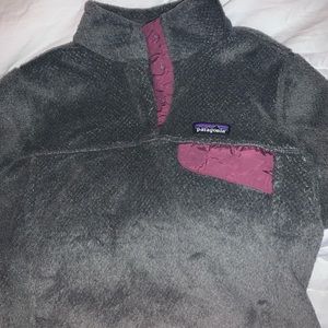 maroon and grey patagonia fleece